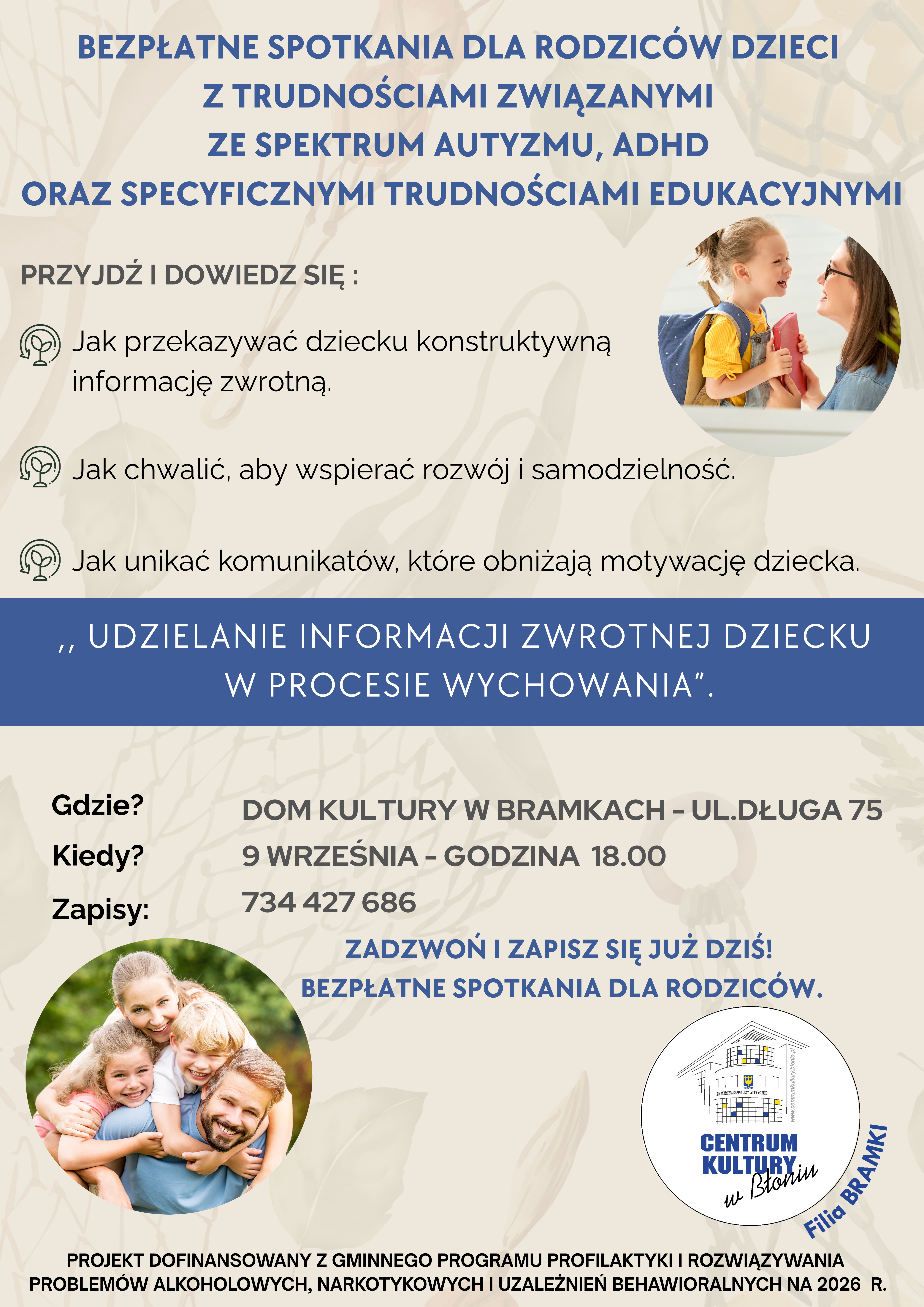 9-09 Spotkania dla rodzic&oacute;w dzieci ze spektrum facebook plakat
